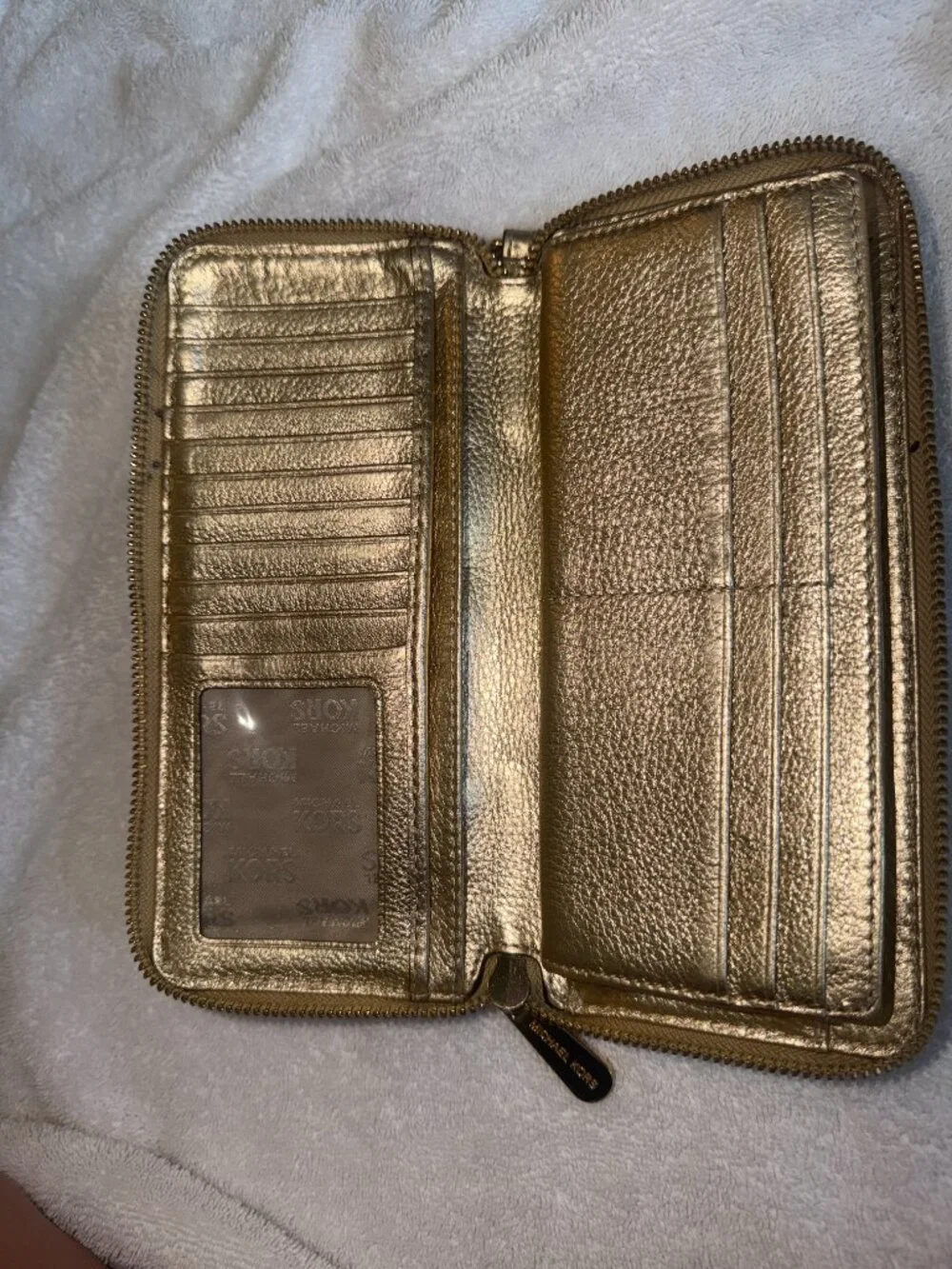 Michael Kors Jet Set Metallic Gold Leather Wristlet Continental Wallet